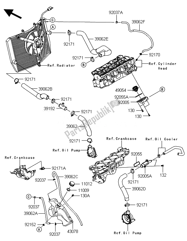 Toutes les pièces pour le Conduite D'eau du Kawasaki Ninja ZX 6R ABS 600 2014