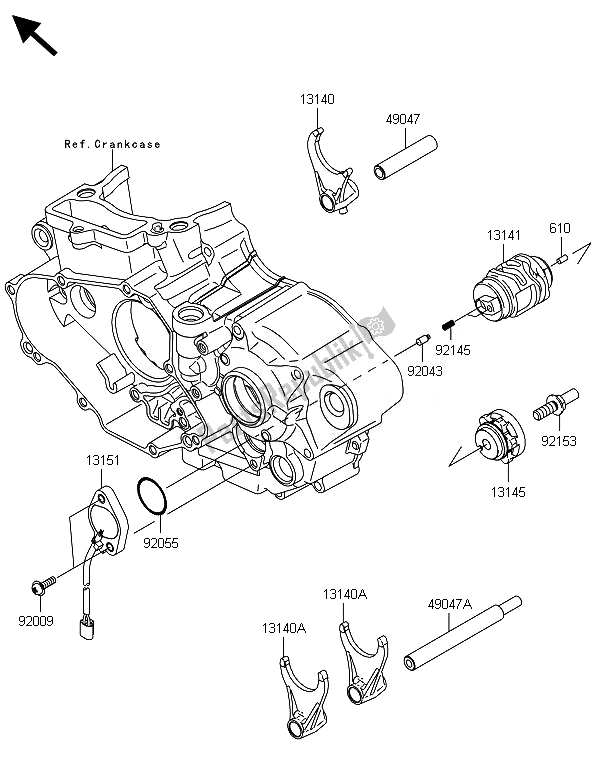 Alle onderdelen voor de Versnelling Wisselen Trommel & Schakelvork (en) van de Kawasaki KX 450F 2014