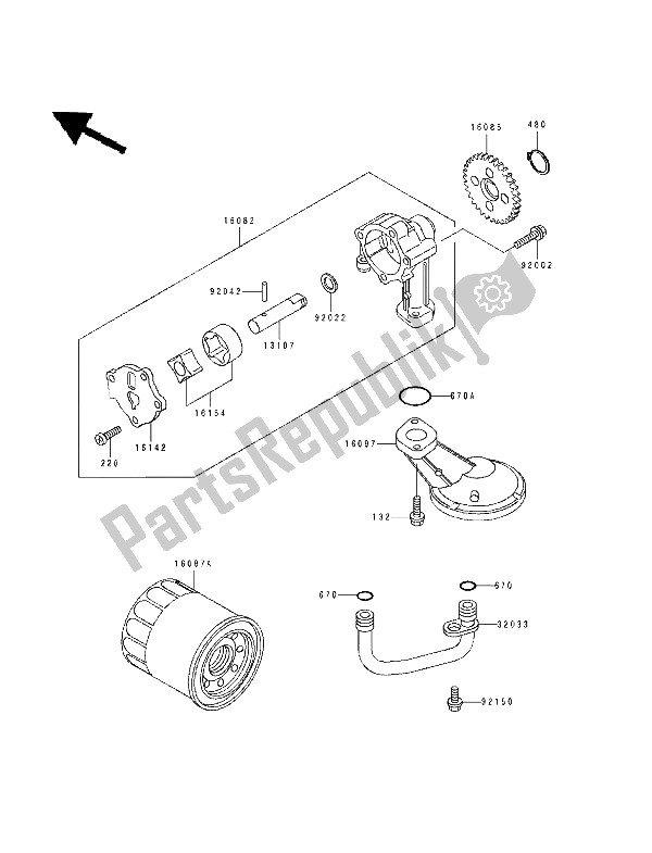 All parts for the Oil Pump of the Kawasaki EN 500 1994