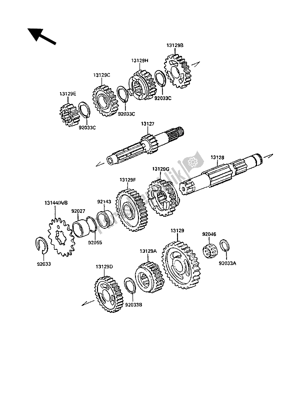 All parts for the Transmission of the Kawasaki KX 250 1988