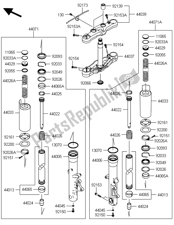 Tutte le parti per il Forcella Anteriore del Kawasaki VN 1700 Voyager ABS 2014