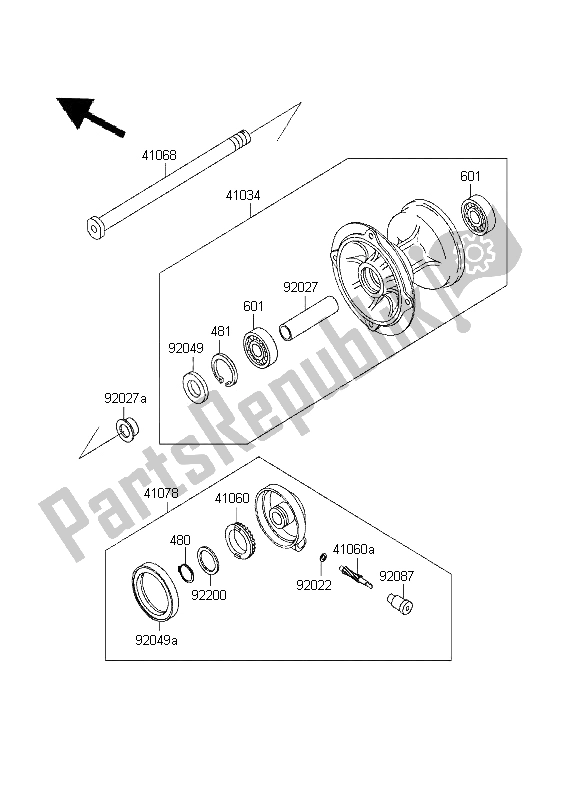 All parts for the Front Hub of the Kawasaki KLX 250R 1995