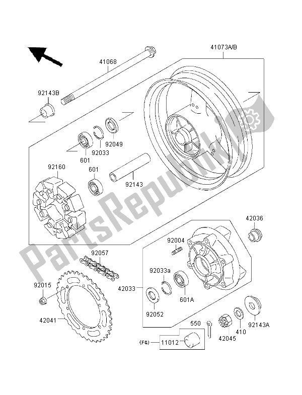 Todas as partes de Cubo Traseiro do Kawasaki Ninja ZX 6R 600 1997