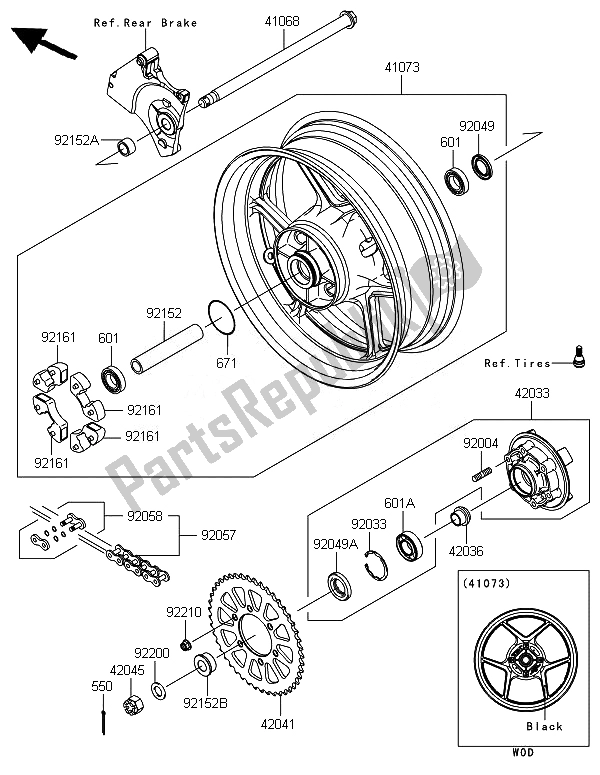 All parts for the Rear Hub of the Kawasaki Z 800 2014