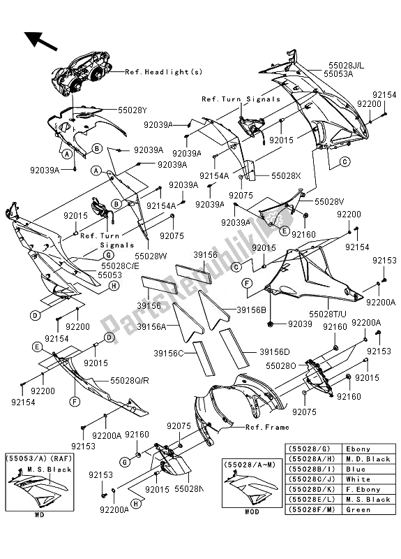 Tutte le parti per il Il Cofano Si Abbassa del Kawasaki Ninja ZX 6R 600 2010