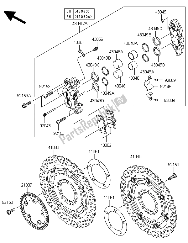 All parts for the Front Brake of the Kawasaki Versys 1000 2012