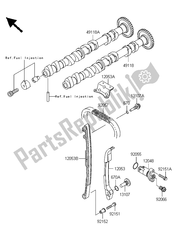 All parts for the Camshaft & Tensioner of the Kawasaki Z 1000 2006