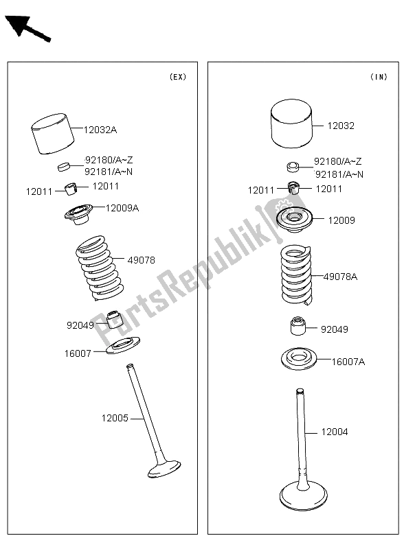 All parts for the Valve(s) of the Kawasaki KX 250F 2011