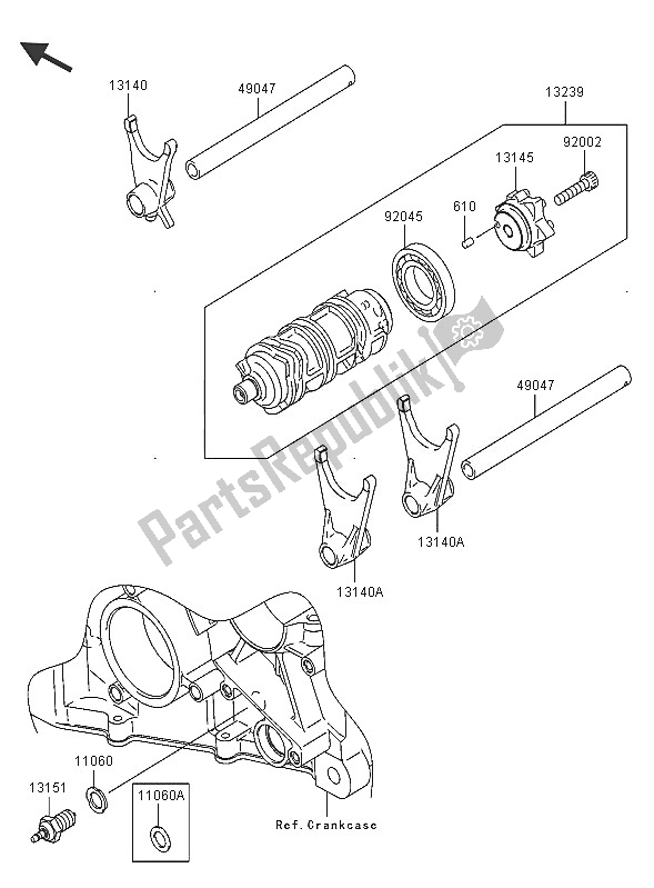 All parts for the Gear Change Drum & Shift Fork of the Kawasaki Ninja ZX 6R 600 2005