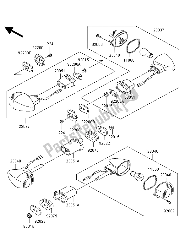 All parts for the Turn Signals of the Kawasaki Ninja ZX 12R 1200 2004