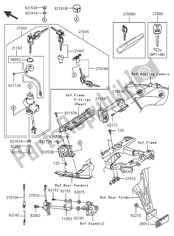 All parts for the Ignition Switch of the Kawasaki Ninja ZX 6R 600 2005