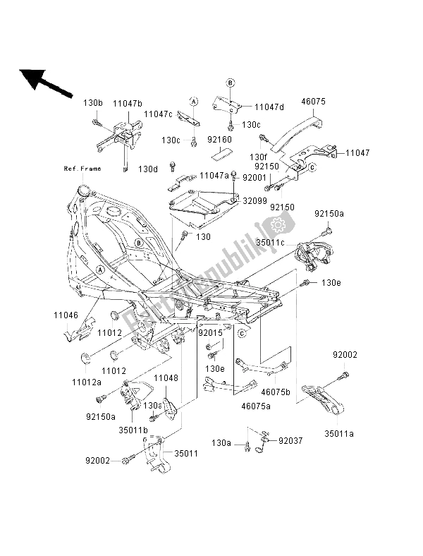 Toutes les pièces pour le Ferrures De Cadre du Kawasaki ZZ R 600 2002