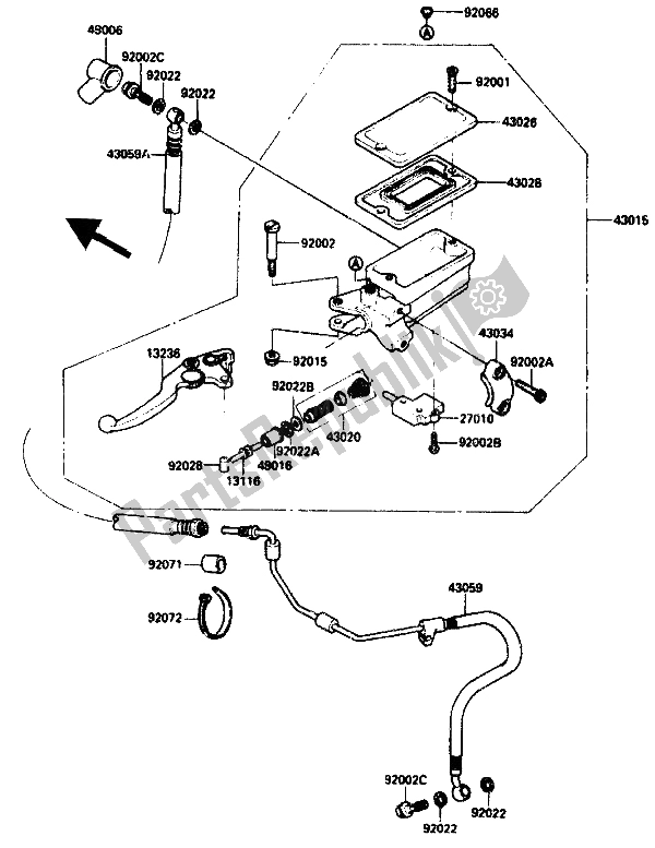 All parts for the Clutch Master Cylinder of the Kawasaki ZX 10 1000 1988