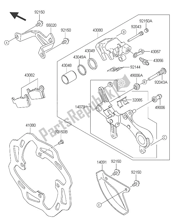 All parts for the Rear Brake of the Kawasaki KX 450F 2016