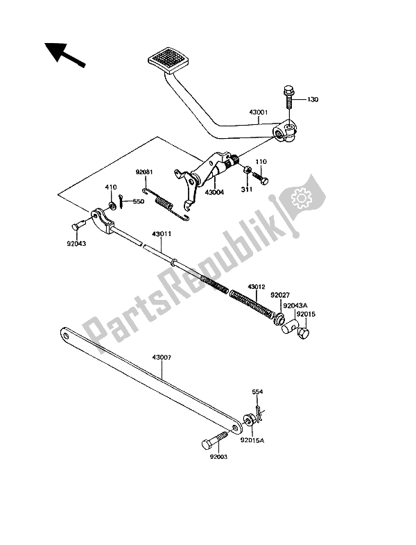 All parts for the Brake Pedal of the Kawasaki GPZ 305 Belt Drive 1993