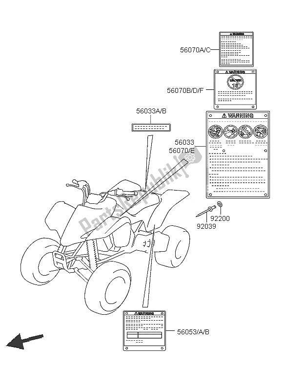 Tutte le parti per il Etichette del Kawasaki KFX 400 2005