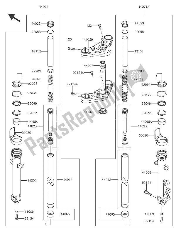 All parts for the Front Fork of the Kawasaki Vulcan S 650 2016