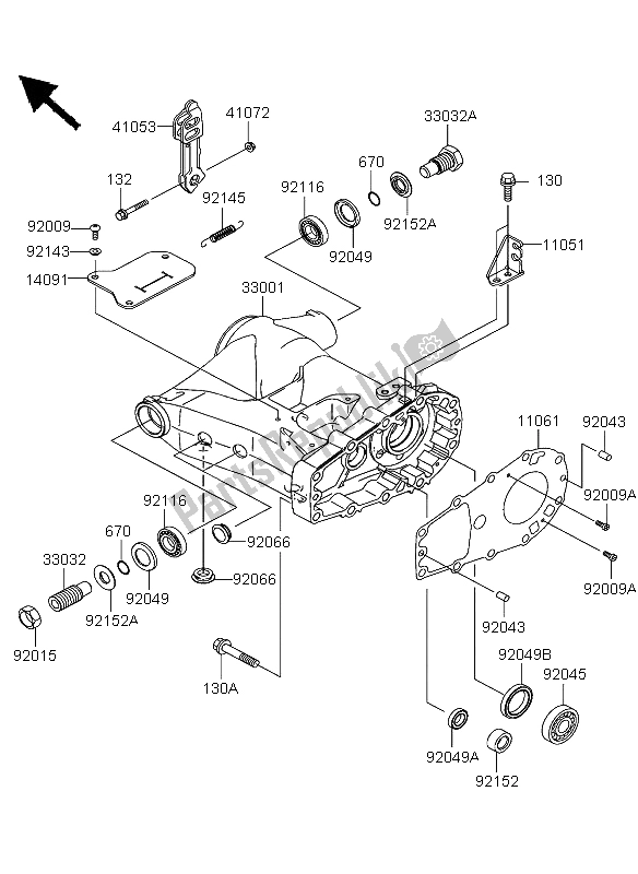 All parts for the Swingarm of the Kawasaki KVF 360 4X4 2003