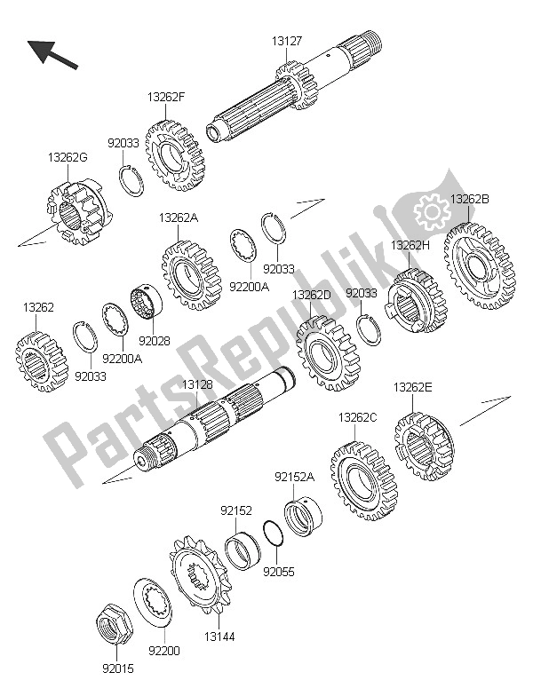 All parts for the Transmission of the Kawasaki KLX 450R 2016