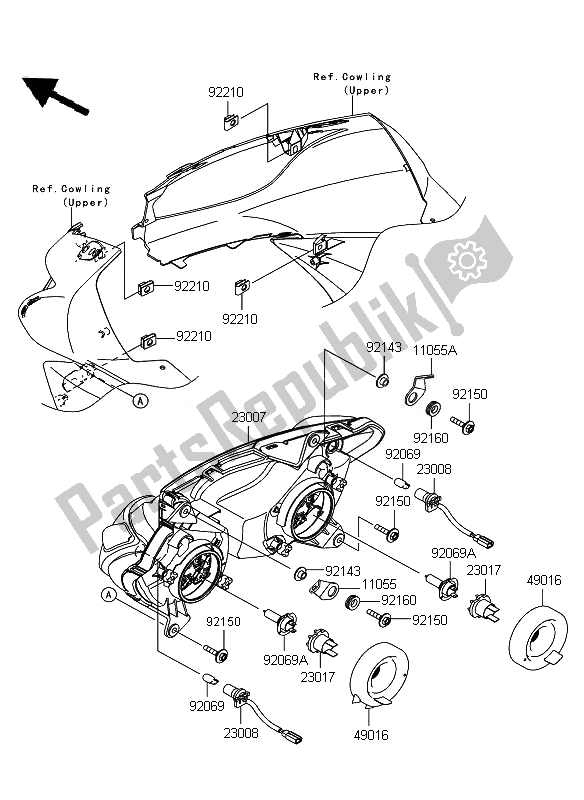 All parts for the Headlight of the Kawasaki ER 6F ABS 650 2011