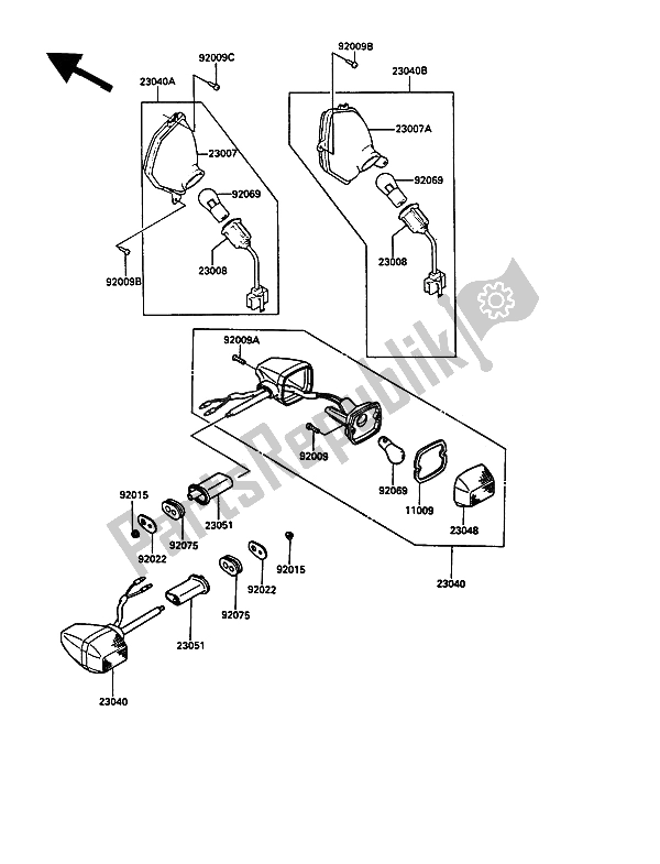 All parts for the Turn Signals of the Kawasaki 1000 GTR 1991