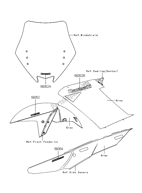 Tutte le parti per il Decalcomanie (grigio) del Kawasaki 1400 GTR 2009