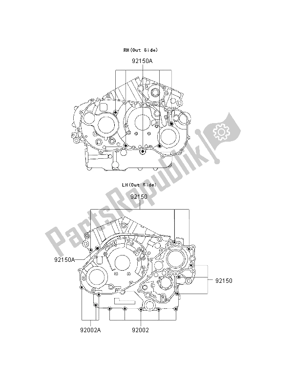 All parts for the Crankcase Bolt Pattern of the Kawasaki VN 1500 Classic Tourer FI 2001