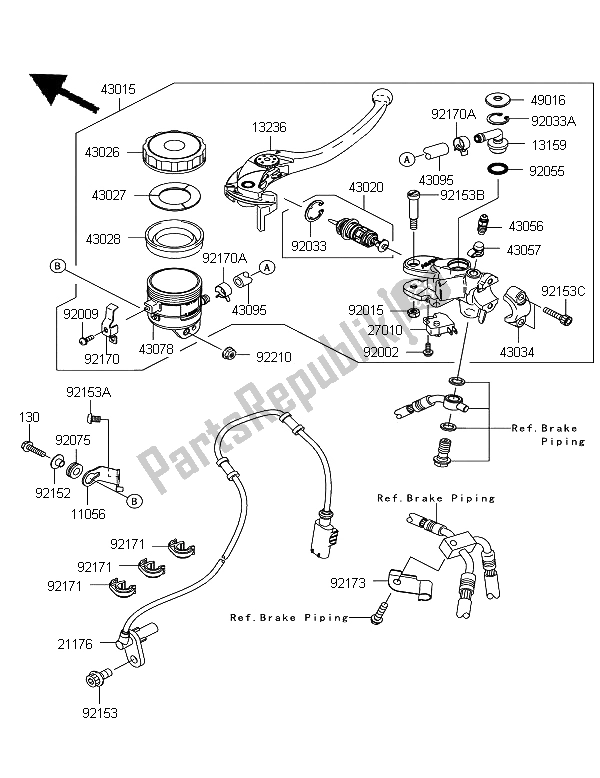 All parts for the Front Master Cylinder of the Kawasaki Ninja ZX 10R ABS 1000 2012