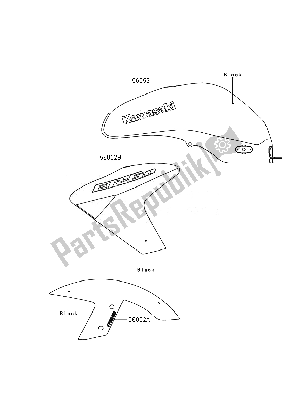 All parts for the Decals (black) of the Kawasaki ER 6N ABS 650 2007