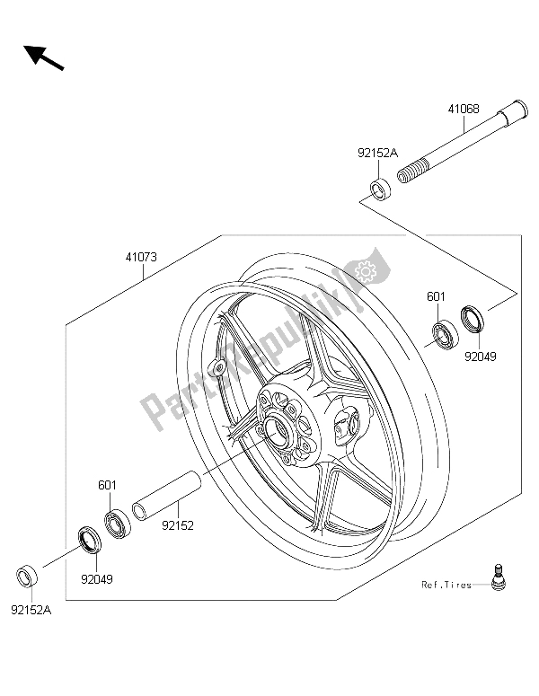 All parts for the Front Hub of the Kawasaki Z 1000 ABS 2015