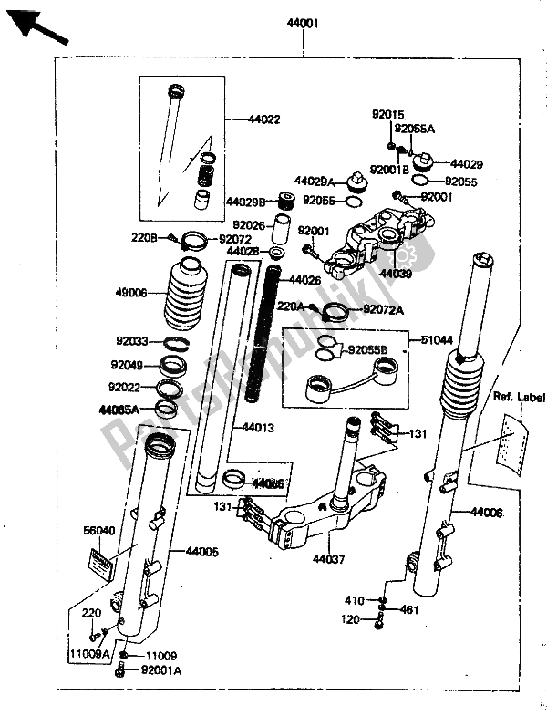 Tutte le parti per il Forcella Anteriore del Kawasaki ZN 1300 1986