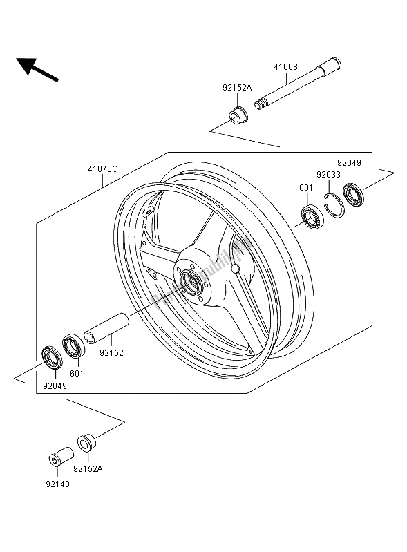 All parts for the Front Hub of the Kawasaki Ninja ZX 12R 1200 2004