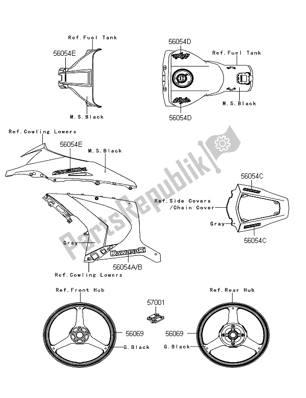 Toutes les pièces pour le Décalcomanies (gris) du Kawasaki Ninja ZX 10R 1000 2012