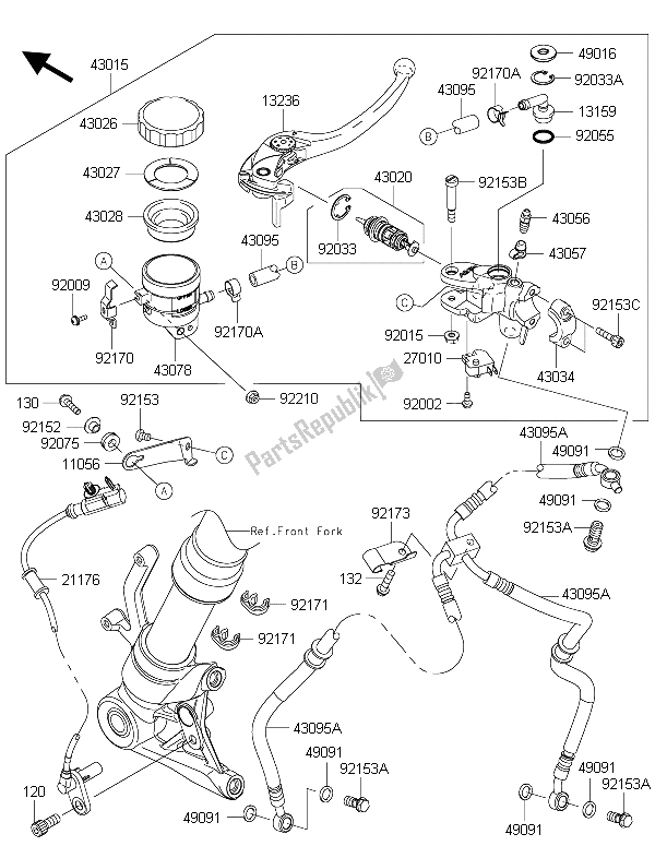 All parts for the Front Master Cylinder of the Kawasaki Z 1000 SX 2015