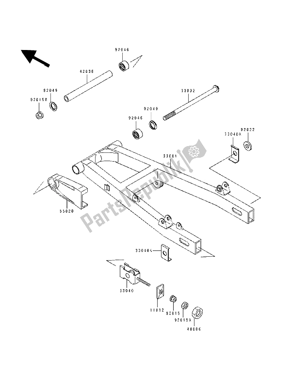 All parts for the Swingarm of the Kawasaki EL 250D 1992