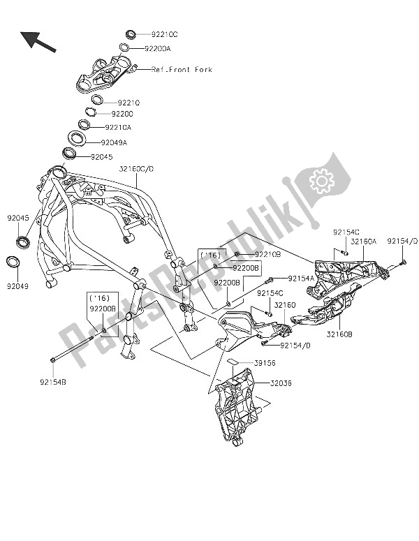 All parts for the Frame of the Kawasaki Ninja H2 1000 2016