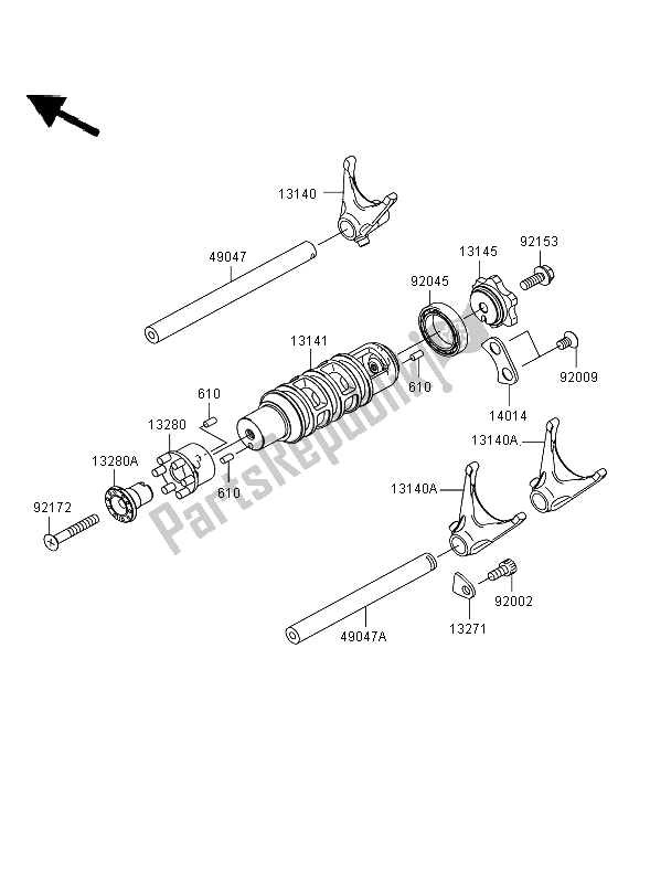 All parts for the Gear Change Drum & Shift Fork(s) of the Kawasaki ER 6N ABS 650 2008