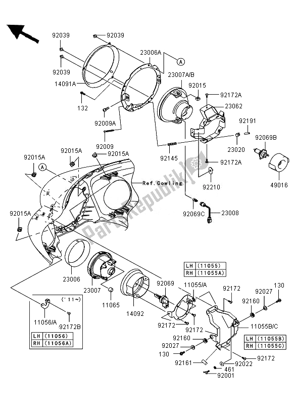 All parts for the Headlight of the Kawasaki VN 1700 Voyager ABS 2011