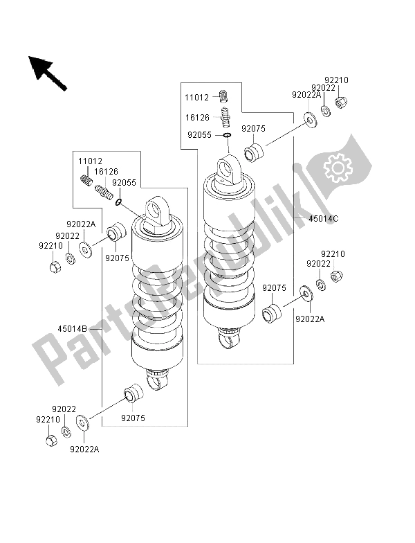 Alle onderdelen voor de Ophanging En Schokdemper van de Kawasaki VN 1500 Classic Tourer FI 2002