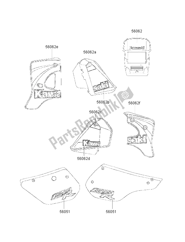 Tutte le parti per il Decalcomanie (verde) del Kawasaki KMX 125 1999