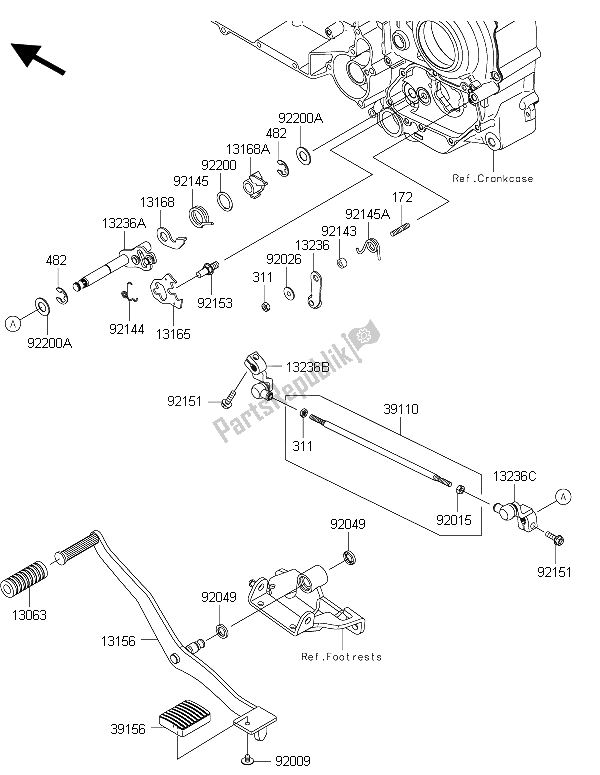 All parts for the Gear Change Mechanism of the Kawasaki Vulcan 1700 Voyager ABS 2015