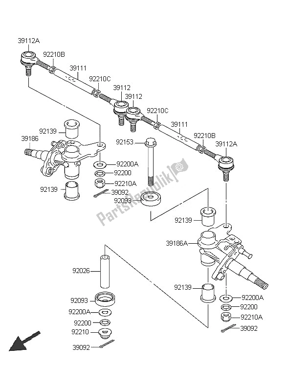 All parts for the Knuckle Arm of the Kawasaki KFX 50 2005