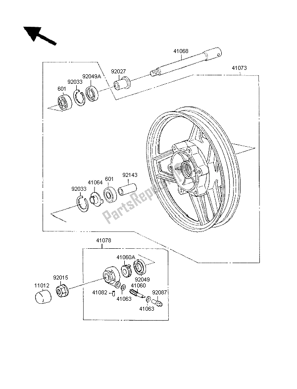 Tutte le parti per il Mozzo Anteriore del Kawasaki GPX 600R 1997