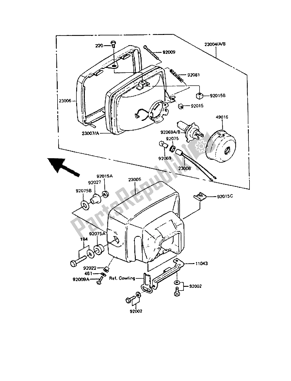 All parts for the Headlight(s) of the Kawasaki GPZ 550 1986