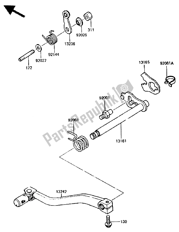 All parts for the Gear Change Mechanism of the Kawasaki KMX 200 1988