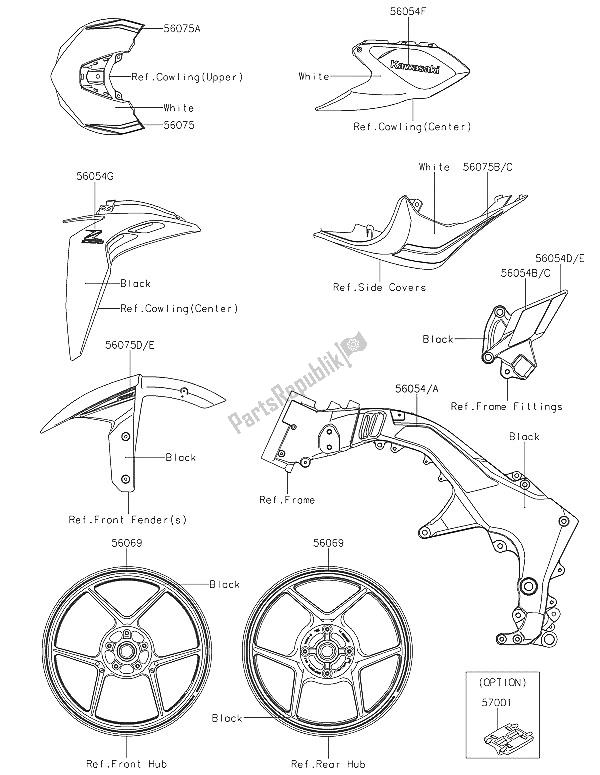 Tutte le parti per il Decalcomanie (bianco) del Kawasaki Z 1000 ABS 2016