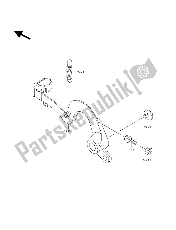 All parts for the Brake Pedal of the Kawasaki KX 250 1993