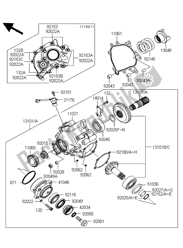 Alle onderdelen voor de Kegeltandwiel Vooraan van de Kawasaki 1400 GTR 2008
