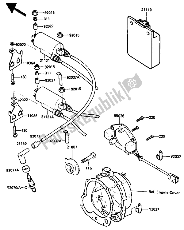 Toutes les pièces pour le Bobine D'allumage du Kawasaki GPZ 400A 1985