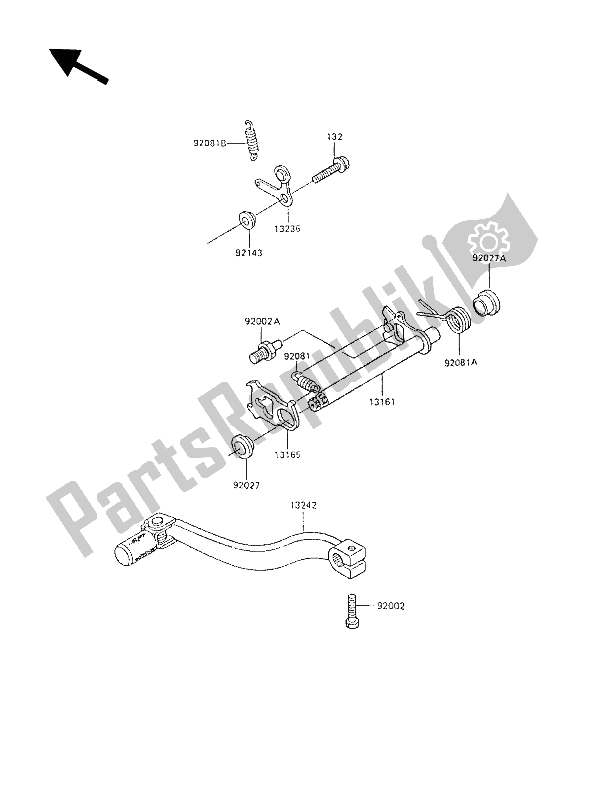 All parts for the Gear Change Mechanism of the Kawasaki KX 80 1989